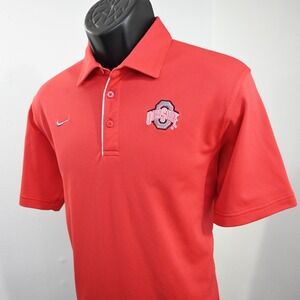 Nike Ohio State Golf Polo Mens Size Medium Red Dri Fit Performance Short Sleeve